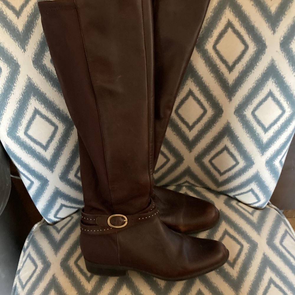 Classic Brown Leather‎ Knee-High Women's Riding Boots 7 🌸
